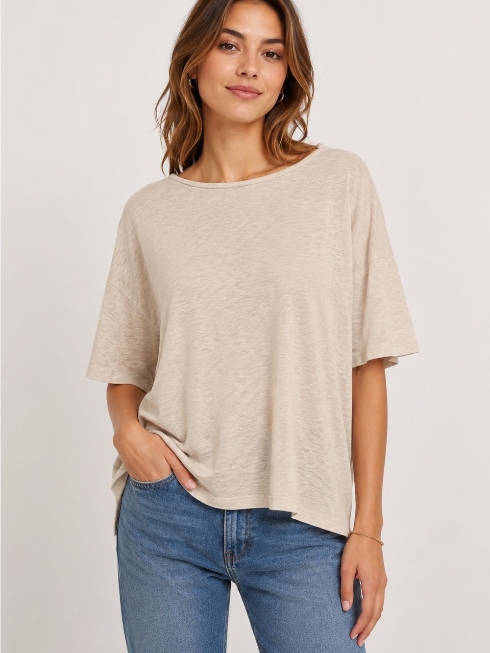 Cremieux Oatmeal Slub Boxy Tee Size XS | Relaxed Fit